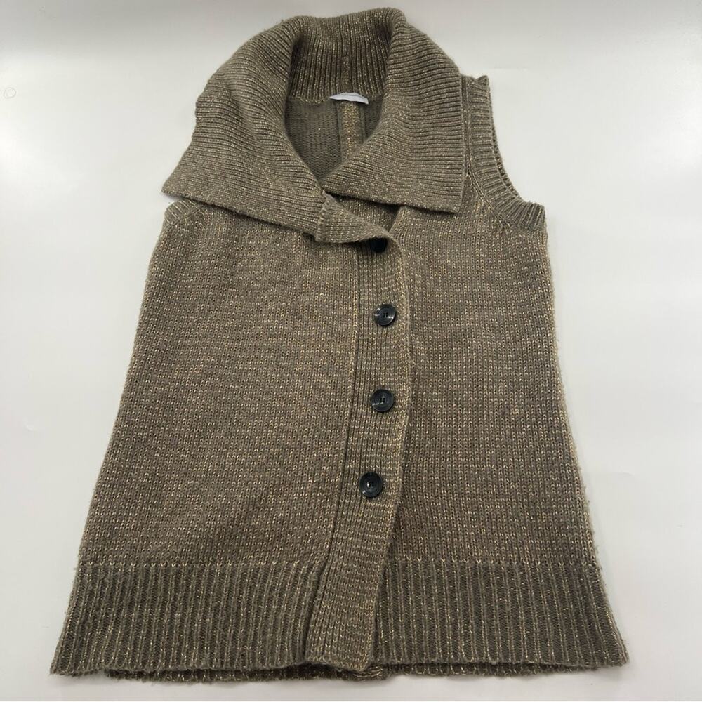 Soft Surroundings Olive Brown Sleeveless Button Cardigan